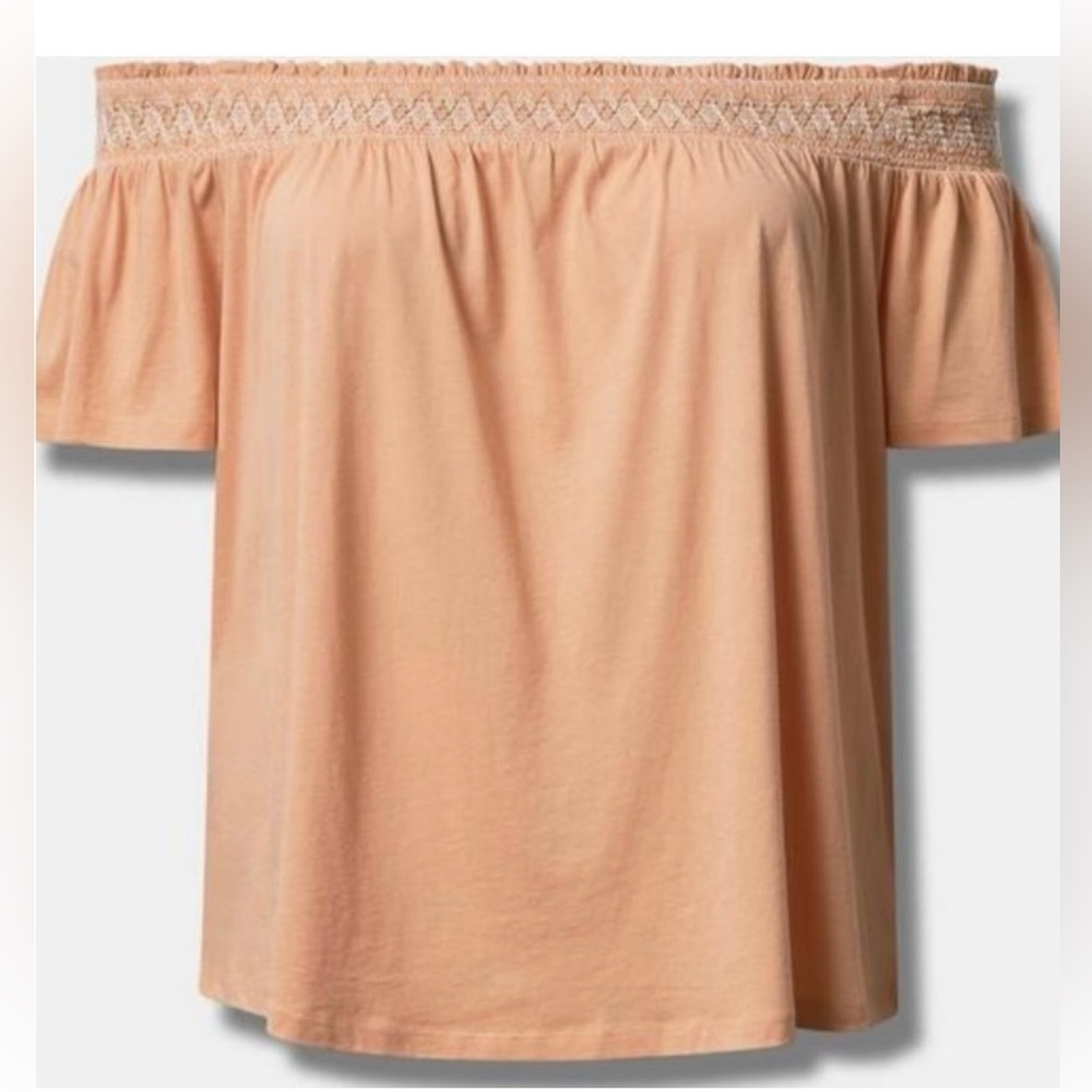 Torrid Cotton Modal Jersey Off-The-Shoulder Flutter Sleeve Smocked Yoke Top 2X